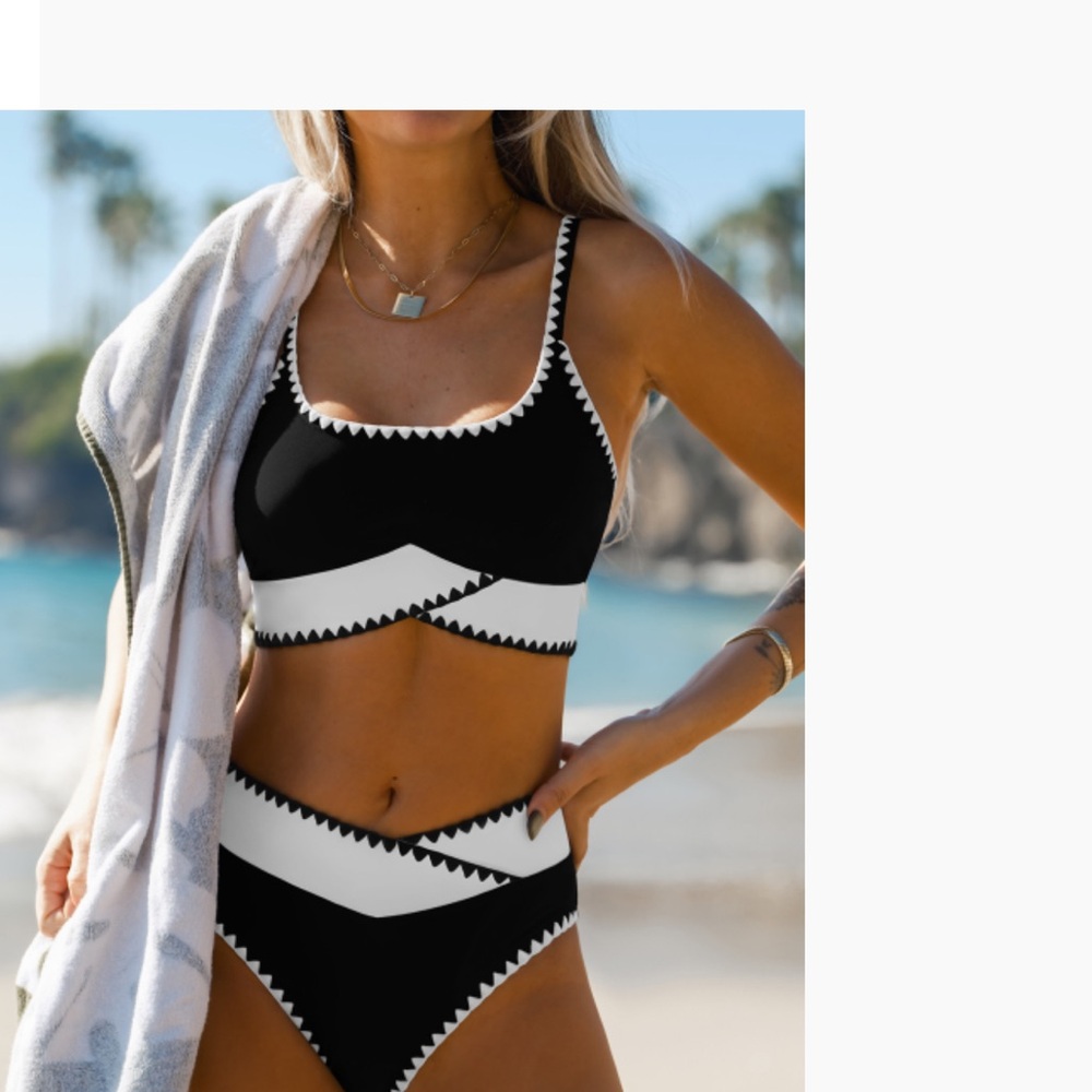 Classic Black & White High-Waist Bikini Set - Women's Swim size Small